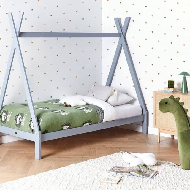 Wyld and Coco Grey Pine Teepee Kids Bed Frame EU Single with Slatted Base - image 1