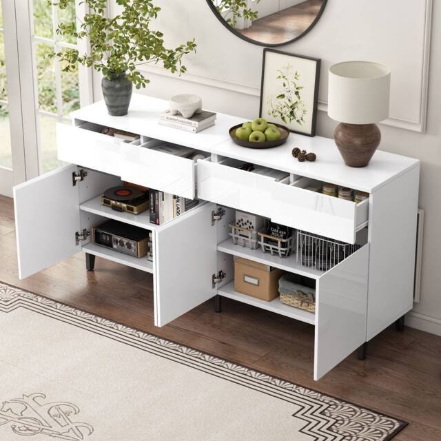 BTM Storage cabinet sideboard with drawers doors & adjustable shelves in White - image 1