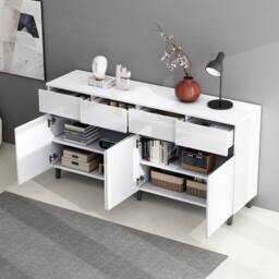 BTM Storage cabinet sideboard with drawers doors & adjustable shelves in White - thumbnail 4