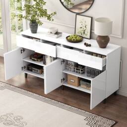 BTM Storage cabinet sideboard with drawers doors & adjustable shelves in White - thumbnail 1