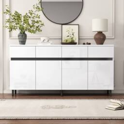 BTM Storage cabinet sideboard with drawers doors & adjustable shelves in White - thumbnail 3