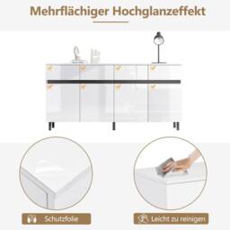 BTM Storage cabinet sideboard with drawers doors & adjustable shelves in White - thumbnail 6