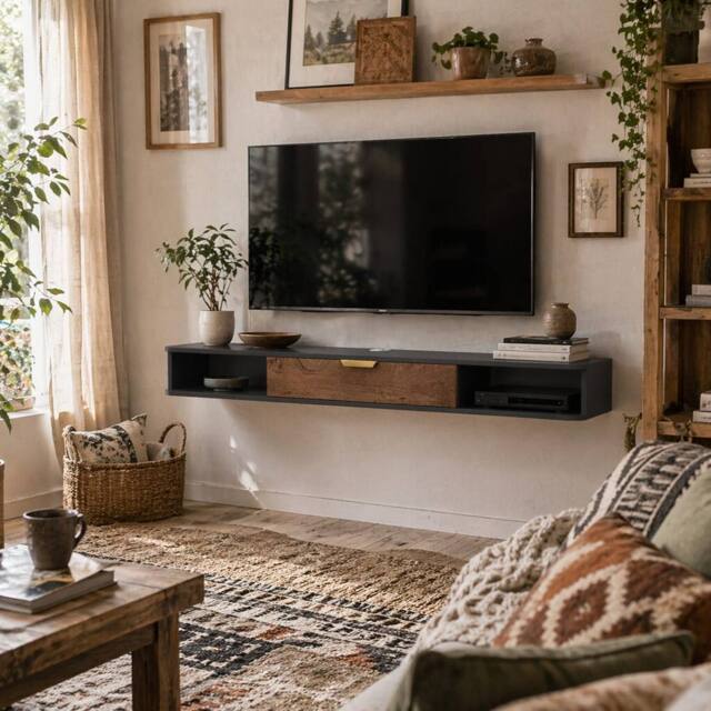 Wyld Haus Nova 140cm Charcoal Grey & Natural Floating TV Stand with Storage - image 1