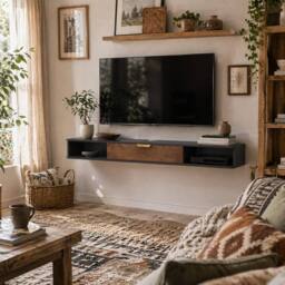 Wyld Haus Nova 140cm Charcoal Grey & Natural Floating TV Stand with Storage