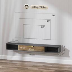 Wyld Haus Nova 140cm Charcoal Grey & Natural Floating TV Stand with Storage - thumbnail 3