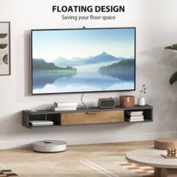 Wyld Haus Nova 140cm Charcoal Grey & Natural Floating TV Stand with Storage - thumbnail 4