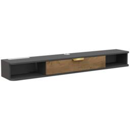 Wyld Haus Nova 140cm Charcoal Grey & Natural Floating TV Stand with Storage - thumbnail 2