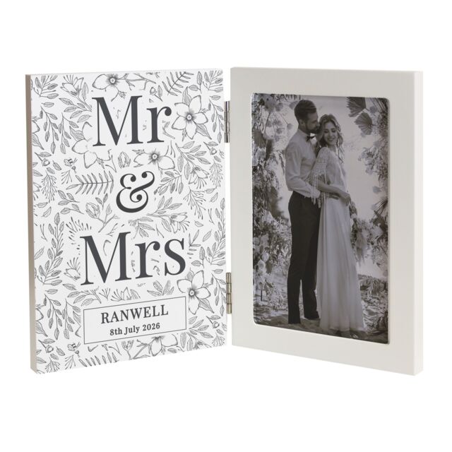 Personalised Memento Company Personalised Wedding Wooden Hinged 6x4 Photo Frame in White - image 1