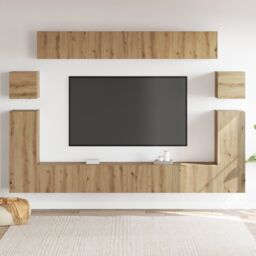 Berkfield Home Wall-mounted Tv Cabinet with Shelf Wall-mounted with Storage 8 pcs Artisan oak Medium in Brown - thumbnail 4
