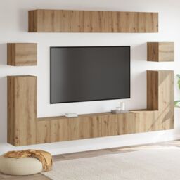 Berkfield Home Wall-mounted Tv Cabinet with Shelf Wall-mounted with Storage 8 pcs Artisan oak Medium in Brown - thumbnail 1