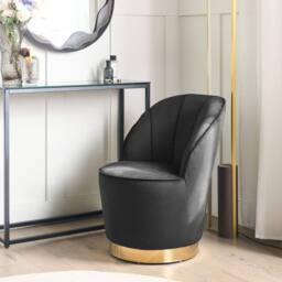 Wyld and Coco Velvet Tub Armchair Black with Gold Metal Base