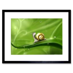 "Artery8 Wall Art Print Cute Snail Rain Art Black Framed 9x7 inch - Size: W7"" x H9""" - thumbnail 1