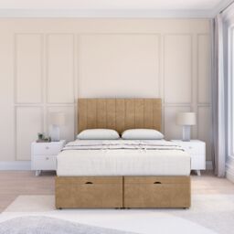 Sloomy Kansas Dumfries Fabric Ottoman Bed End Opening With Sprung Memory Mattress & 26 Inch strut Headboard in Light Beige - Size: Small Double - thumbnail 2