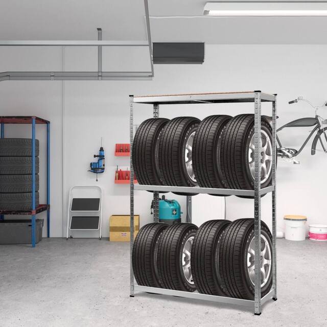 Costway 120 x 40 x 180CM 3-Tier Industrial Tire Rack Storage Tyre Rack Adjustable Shelve in Silver - Size: 120 x 40 x 180 cm - image 1