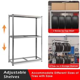 Costway 120 x 40 x 180CM 3-Tier Industrial Tire Rack Storage Tyre Rack Adjustable Shelve in Silver - Size: 120 x 40 x 180 cm - thumbnail 3