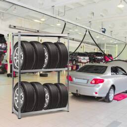 Costway 120 x 40 x 180CM 3-Tier Industrial Tire Rack Storage Tyre Rack Adjustable Shelve in Silver - Size: 120 x 40 x 180 cm - thumbnail 5
