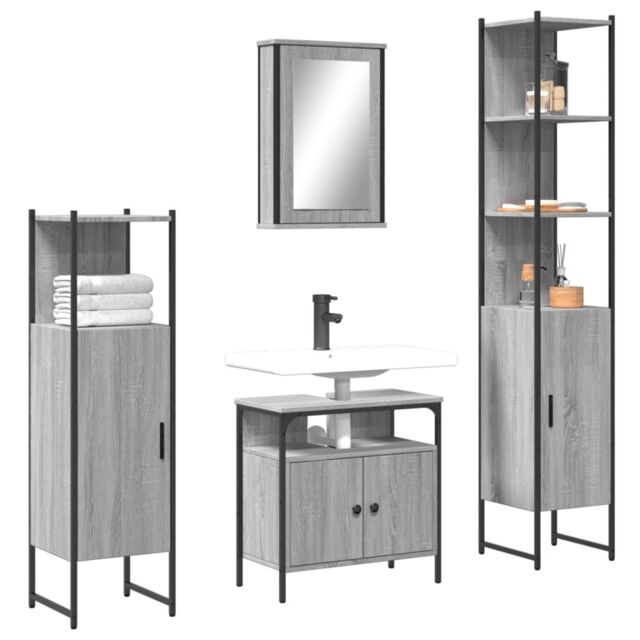 Berkfield Home 4 Piece Bathroom Furniture Set Grey Sonoma Engineered Wood - image 1