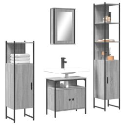 Berkfield Home 4 Piece Bathroom Furniture Set Grey Sonoma Engineered Wood - thumbnail 1
