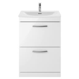 Balterley Millwich Contemporary 2 Drawer Vanity Basin Unit, Gloss White, 600mm in White - thumbnail 1