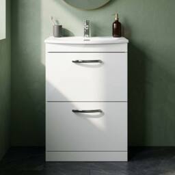 Balterley Millwich Contemporary 2 Drawer Vanity Basin Unit, Gloss White, 600mm in White - thumbnail 3