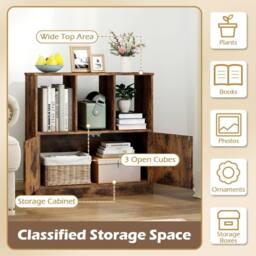 Costway 3-Cube Bookcase 3-Tier Bookshelf w/Cabinet Modern Storage Organizer in Brown - thumbnail 4