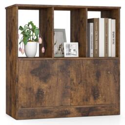 Costway 3-Cube Bookcase 3-Tier Bookshelf w/Cabinet Modern Storage Organizer in Brown - thumbnail 1