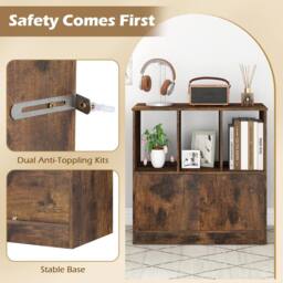Costway 3-Cube Bookcase 3-Tier Bookshelf w/Cabinet Modern Storage Organizer in Brown - thumbnail 5