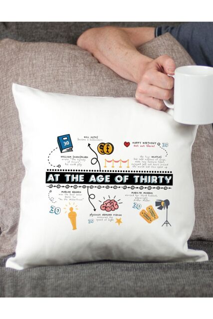 Afewhometruths 30th Birthday Fun Facts Cushion Gift in Off-White - Size: 40 cm x 40 cm