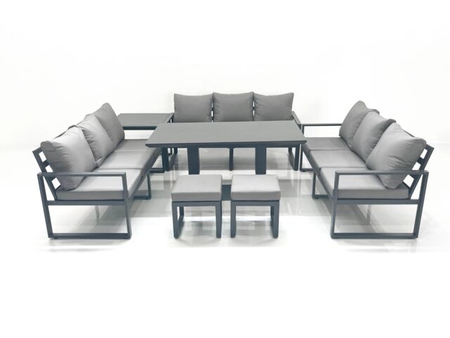 Fimous 11 Seater Garden Sofa Set Aluminium Furniture Rising Dining Tabe Set with Side Table 2 Small Footstools Dark Grey - image 1