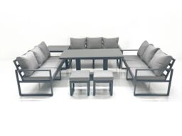 Fimous 11 Seater Garden Sofa Set Aluminium Furniture Rising Dining Tabe Set with Side Table 2 Small Footstools Dark Grey - thumbnail 1