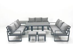 Fimous 11 Seater Garden Sofa Set Aluminium Furniture Rising Dining Tabe Set with Side Table 2 Small Footstools Dark Grey - thumbnail 2