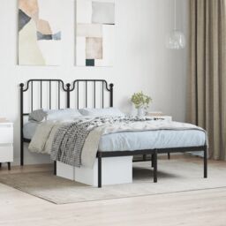 Berkfield Home Metal Bed Frame with Headboard Black 120x190 cm Small Double - thumbnail 1