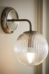 ValueLights Kempton Ribbed Glass Globe Shade Single Arm Wall Light with Bulb in Silver - thumbnail 2