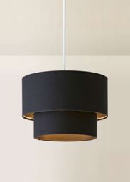 ValueLights Jodie Linen Two Tier Easy Fit Drum Ceiling Light Lamp Shade with Bulb in Black - thumbnail 2