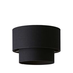 ValueLights Jodie Linen Two Tier Easy Fit Drum Ceiling Light Lamp Shade with Bulb in Black - thumbnail 6
