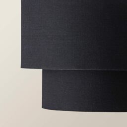 ValueLights Jodie Linen Two Tier Easy Fit Drum Ceiling Light Lamp Shade with Bulb in Black - thumbnail 4