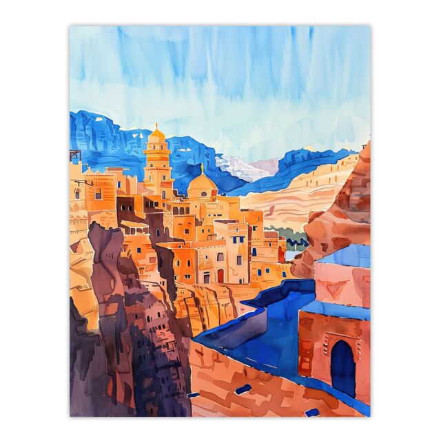 "Artery8 Old City of Jerusalem Watercolour Cityscape Wall Art Print in Blue - Size: W12"" x H16""" - image 1