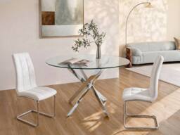 Vente-unique 4-Seater Round Dining Table - Tempered Glass & Chromed Metal in Clear - thumbnail 3