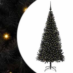 Berkfield Home Christmas Tree with 300 LEDs with Stand Black 180 cm PVC - thumbnail 2