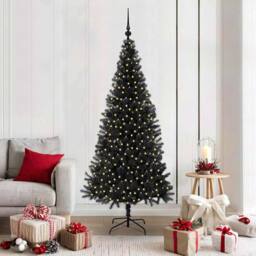 Berkfield Home Christmas Tree with 300 LEDs with Stand Black 180 cm PVC - thumbnail 1
