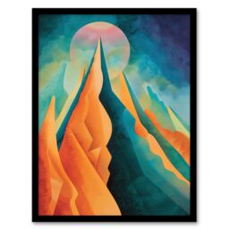 "Artery8 Sci-Fi Mountain Summit by Moon Painting Galaxy Framed Art Print in Blue - Size: W12"" x H16""" - thumbnail 1