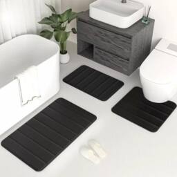 Kelvenix Black 3 x Memory Foam Bath Mat Extra Soft Non-Slip - thumbnail 3