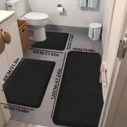 Kelvenix Black 3 x Memory Foam Bath Mat Extra Soft Non-Slip - thumbnail 5