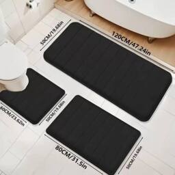 Kelvenix Black 3 x Memory Foam Bath Mat Extra Soft Non-Slip - thumbnail 2
