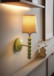 ValueLights Bobbins Pastel Bobble Wall Light & Natural Linen Trim Lamp Shade in Pale Green