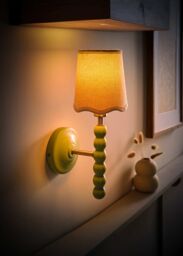 ValueLights Bobbins Pastel Bobble Wall Light & Natural Linen Trim Lamp Shade in Pale Green - thumbnail 2
