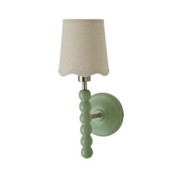 ValueLights Bobbins Pastel Bobble Wall Light & Natural Linen Trim Lamp Shade in Pale Green - thumbnail 3