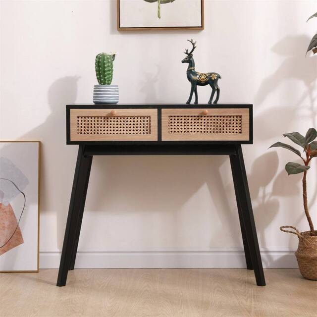 FORGEVIO 2 Drawer Console Table, Table, Makeup Vanity Desk natural & black - image 1