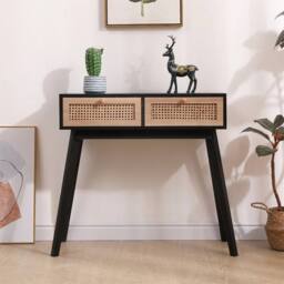 FORGEVIO 2 Drawer Console Table, Table, Makeup Vanity Desk natural & black - thumbnail 1