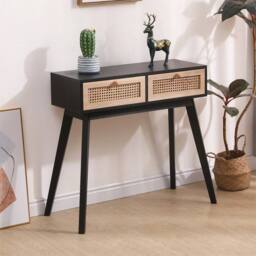FORGEVIO 2 Drawer Console Table, Table, Makeup Vanity Desk natural & black - thumbnail 2